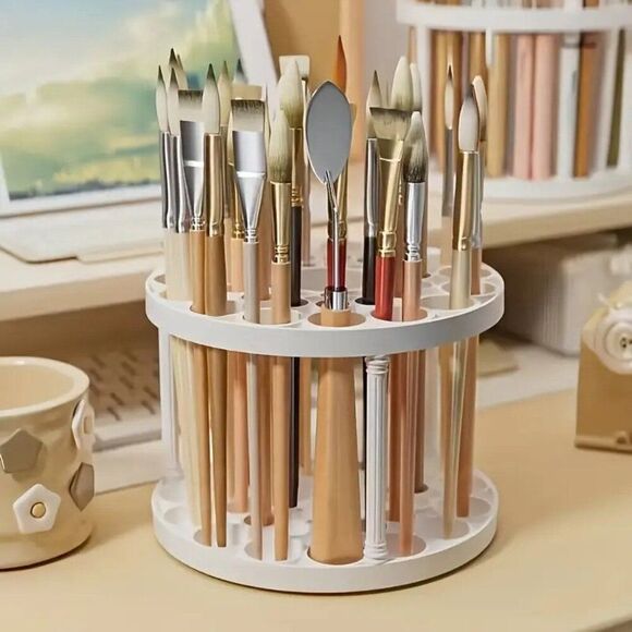 360° Rotating White Desk Organizer - Space-Saving Storage Art and Makeup - Picture 1 of 3